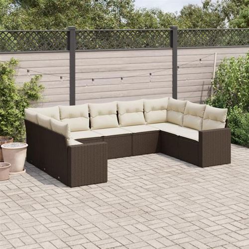 Vidaxl Marron Salon De Jardin 9 Pcs - Image 3