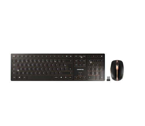CHERRY DW 9100 SLIM - Toetsenbord en muis set - draadloos - 2.4 GHz, Bluetooth 4.2 - Frans - zwart/brons