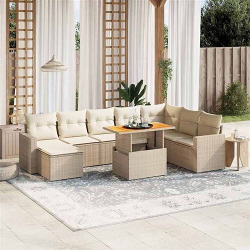 Non Communiqué Beige Vidaxl Salon De Jardin Avec Coussins 9 Pcs, Canapés De Terrasse, Ensemble De Meubles De Patio, Mobilier D'extérieur, 3271450