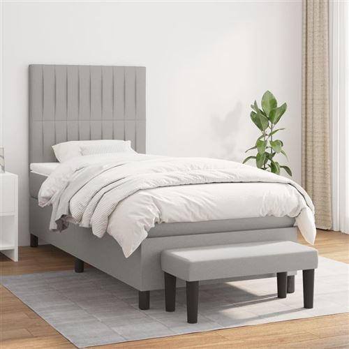 vidaXL Sommier à lattes de lit avec matelas Gris clair 90x200 cm Tissu3136725
