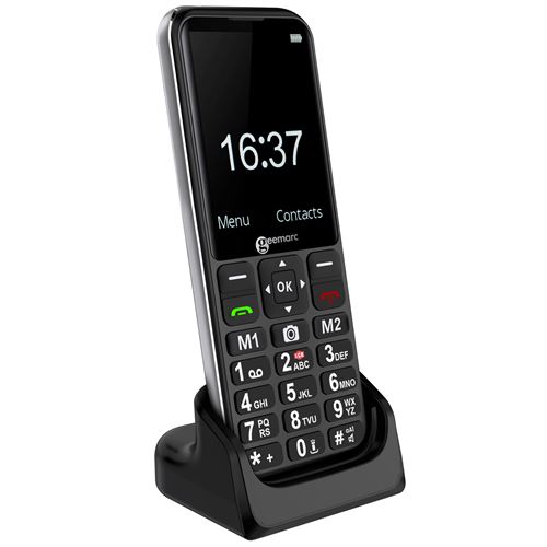 Téléphone Portable Senior - Compatible Appareils Auditifs - Bouton SOS Geemarc Noir