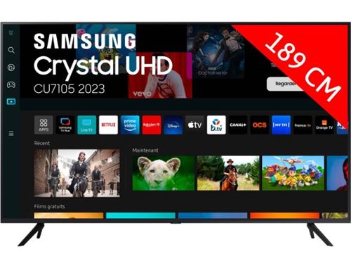 Samsung Tu75Cu7105K - Classe De Diagonale 75" Cu7105 Series TV LCD Rétro-Éclairée Par Led - Crystal UHD - Smart TV - Tizen Os - 4K UHD (2160P) 3840 X 2160 - Hdr - Noir
