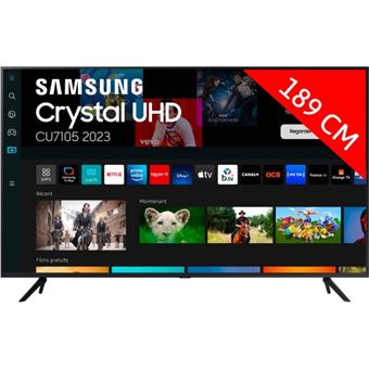 Samsung TU75CU7105K - Classe de diagonale 75" CU7105 Series TV LCD rétro-éclairée par LED - Crystal UHD - Smart TV - Tizen OS - 4K UHD (2160p) 3840 x 2160 - HDR - noir - 1