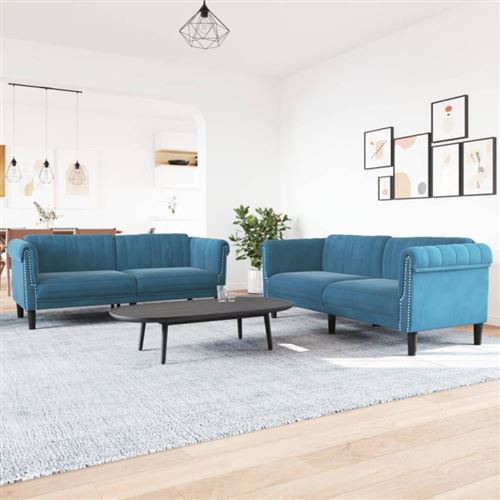 Non Communiqué Bleu Ensemble De Canapés 2 Pcs Velours