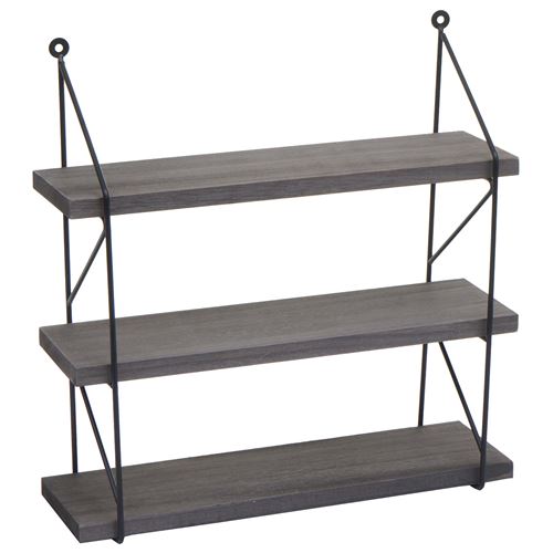 Mendler Gris Etagère Murale Hwc-K78 Bois Massif Industriel 40X40x13cm Foncé - Image 3