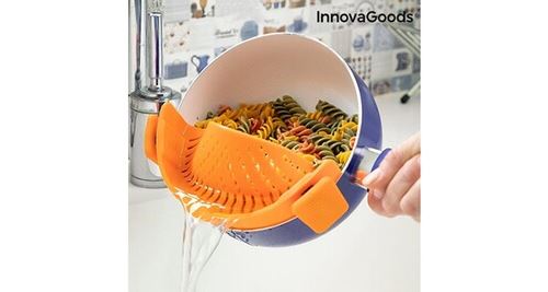 Passoire en silicone avec fixation pour marmites et casseroles - ecumoir egouttoir cuisine