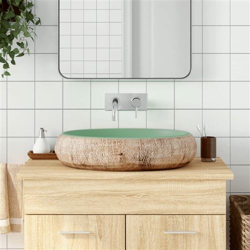 vidaXL Opzetwasbak ovaal 59x40x15 cm keramiek groen en bruin155077