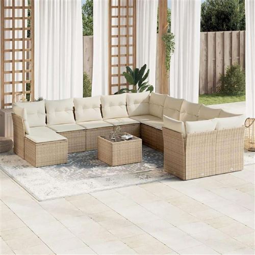  Vidaxl Salon De Jardin Avec Coussins 12 Pcs Beige R&eacute;sine Tress&eacute;e