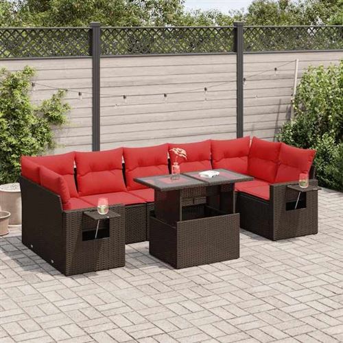 Non Communiqué Gris Vidaxl Salon De Jardin Avec Coussins 8 Pcs Marron Résine Tressée Acacia, Ensemble De Canapés D'extérieur, Salon De Jardin, 3326445