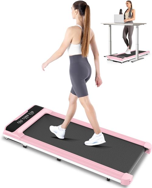 Tapis de Course BIGZZIA, Vitesse 1-10 km/h, Avec Bluetooth, Charge max 120kg, Rose