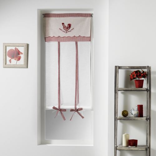 Store droit passe tringle 60 x 150 cm voile sable+top brode patty Rouge