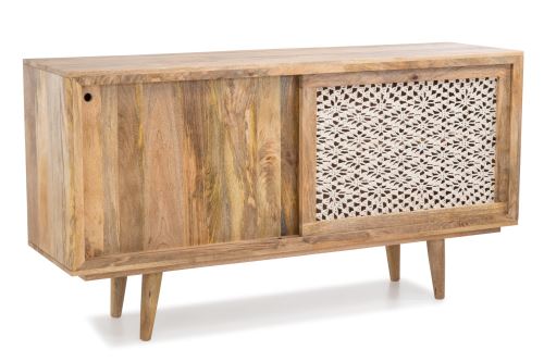 SOHO Buffet à 2 portes coulissantes en Bois Manguier à Motif Tissé