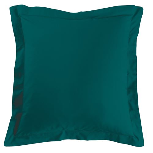 Taie d'oreiller volant plat 63 x 63 cm uni 57 fils lina +point bourdon Petrole