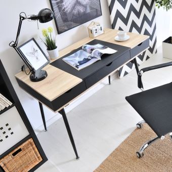 Bureau Scandinave Bureau Design Boduna 120 Cm Noir Effet Chene Avec Tiroir 3 Compartiments Fermes Style Nordique Achat Prix Fnac