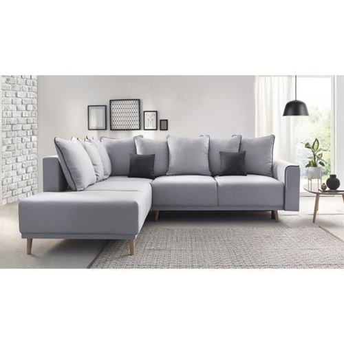 MOLA Canape dangle gauche convertible - Tissu gris clair - L 252 x P 215 x H 90 cm