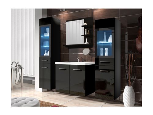Ensemble LAURINE à leds - meubles de salle de bain - laqué noir