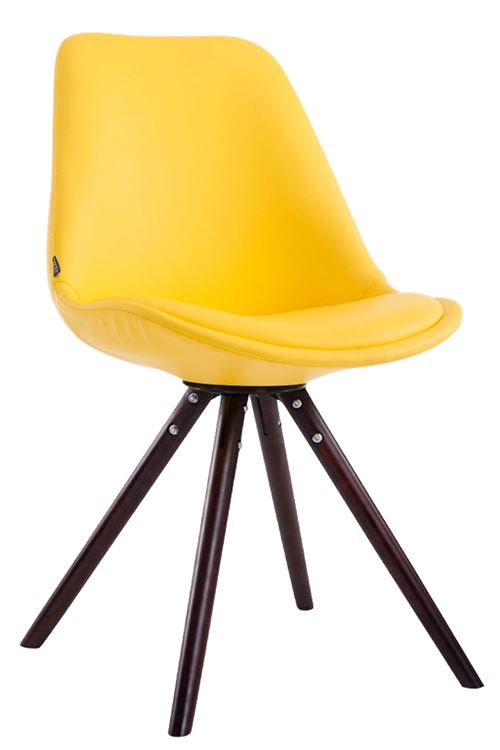Chaise salle à manger LAVAL similicuir pieds ronds en bois de chêne Cappuccino - Siège Jaune
