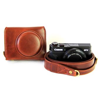 Etui en cuir de protection pour Canon PowerShot G7X MarkII - Brun foncé - 1