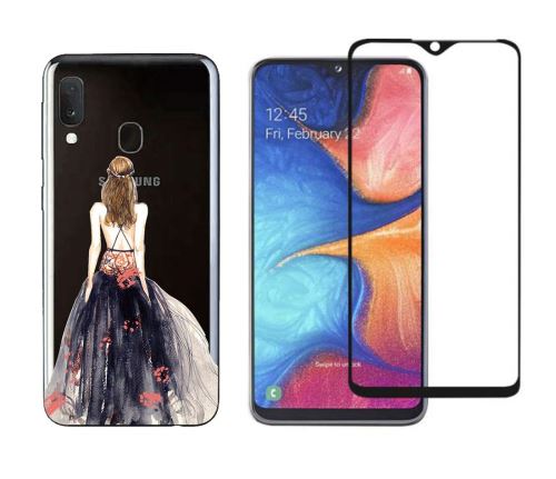 Coque + film pour Samsung A20E - Coque souple et Solide + 1 Film en Verre trempé résistants Anti Casse écran - Robe bleue