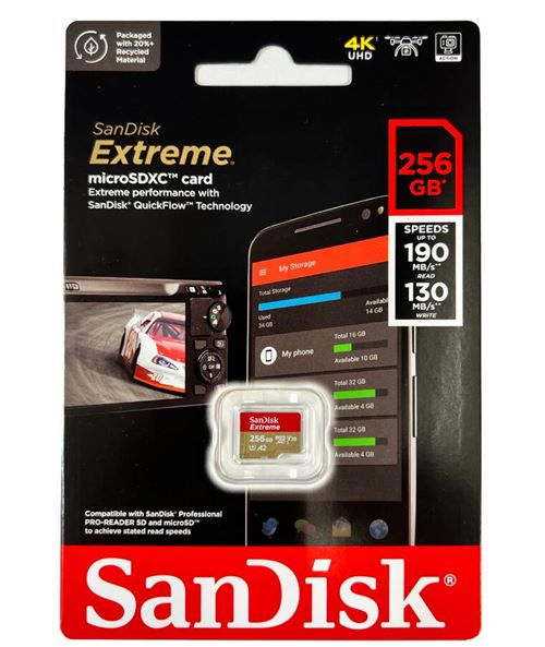 Carte Mémoire Micro SDXC SanDisk Extreme 256 Go Adaptateur SD A2 190 Mo/s  130 Mo/s Classe 10 U3 V30 V2022 - Carte mémoire micro SD - Achat & prix