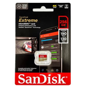 Carte Mémoire Micro SDXC SanDisk Extreme 256 Go Adaptateur SD A2 190 Mo/s  130 Mo/s Classe 10 U3 V30 V2022 - Carte mémoire micro SD - Achat & prix
