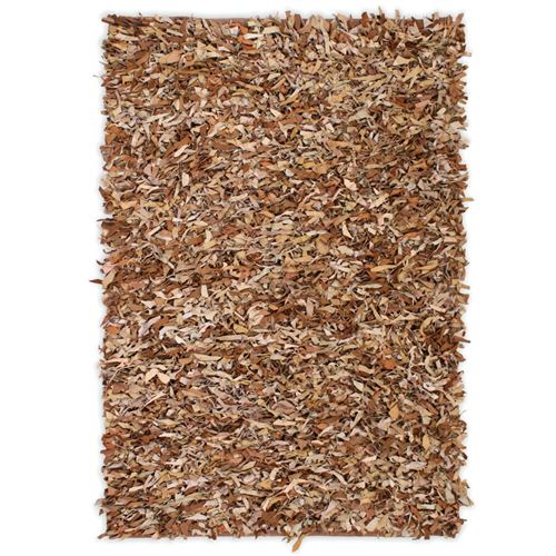vidaXL Tapis shaggy Cuir véritable 80 x 160 cm Brun roux