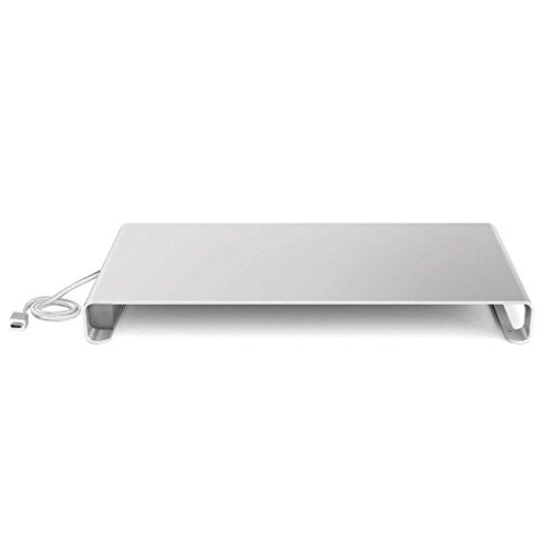Desire2 Monitor Riser Stand with Type C to 4 Port USB HUB [Output 3X Standard USB 1x Type C] View My Screen at Home Aluminium Riser
