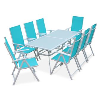 Salon de jardin aluminium 8 places turquoise - Alice\'s Garden ... Salon de jardin aluminium 8 places turquoise - Alice\'s Garden ...