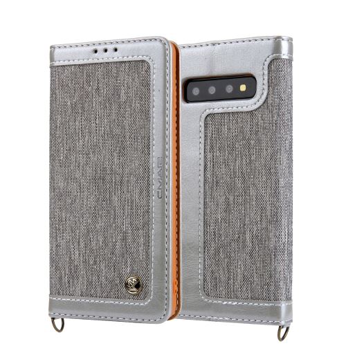 Etui en PU toile de jean avec dragonne gris pour votre Samsung Galaxy S10 Plus