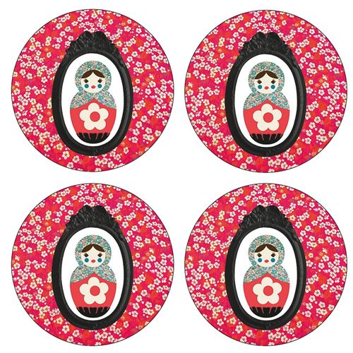 Set de 4 dessous de verres ronds Poupée russe liberty by Cbkreat