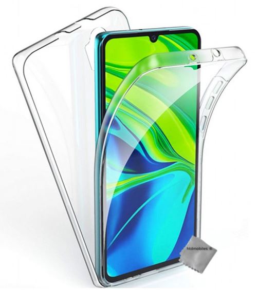 Coque silicone gel 360 integrale (avant et arrière) pour Xiaomi Mi Note 10 avec verre trempe - TRANSPARENT