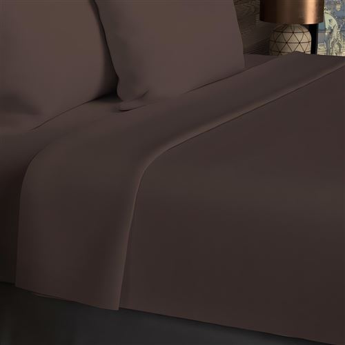 Drap plat en coton 57 fils 240x290 cm UNI brun, par Soleil d'ocre