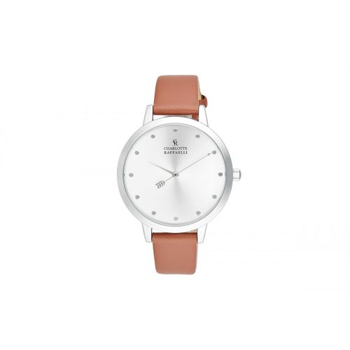 Montre Femme Charlotte Raffaelli Mouvement Quartz Cadran Argenté 36mm Et Bracelet Marron En PU CRB031
