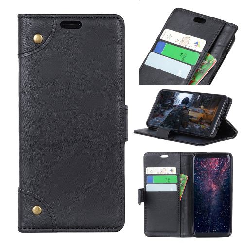 Etui en PU décor de rivets de style rétro noir pour votre Samsung Galaxy J6 Plus/J6 Premium