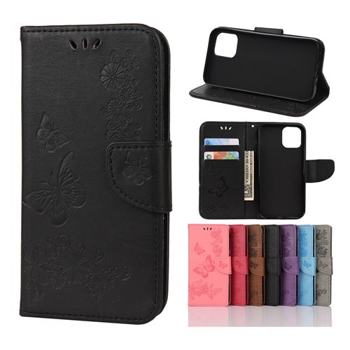 Etui en PU empreinte fleur papillon noir pour votre Apple iPhone 12 Pro Max 6.7 pouces