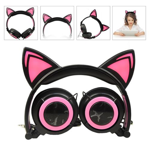 GENERIQUE - Casque Audio Pliable - Oreilles de Chat - LED - Rose - Image 2