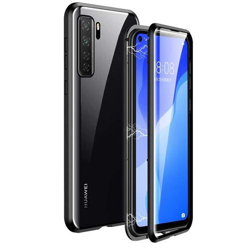 Coque Pour Huawei P40 Lite 5G(6.5),2 en 1 d'adsorption Magnétique avec Protection en Verre Trempé - Noir