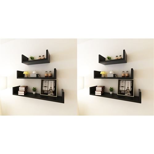 vidaXL Étagères murales 6 pcs Noir