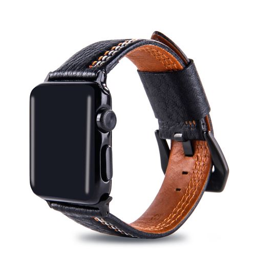 Bracelet en cuir véritable noir pour votre Apple Watch Series 4 40mm/Series 3 2 1 38mm