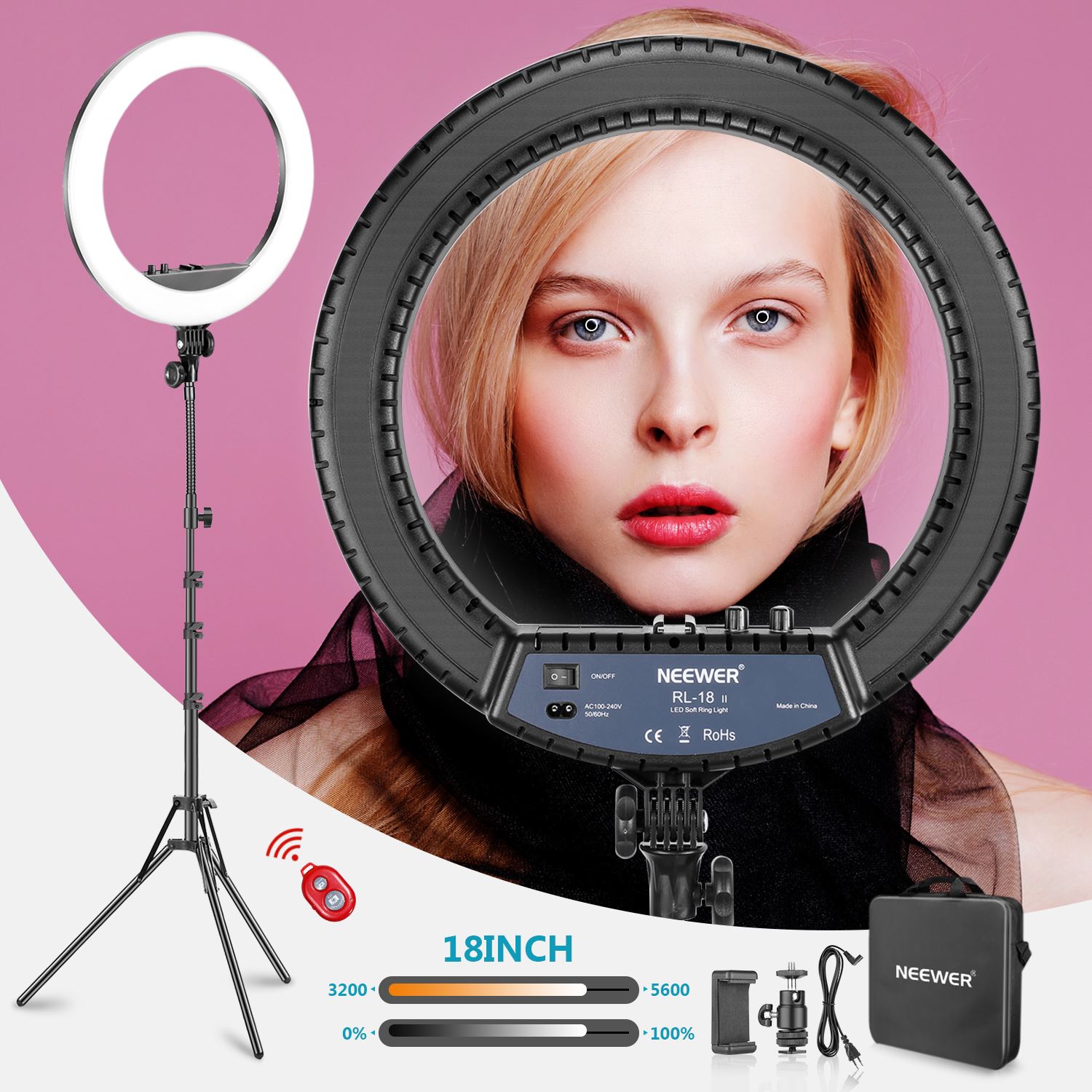 Neewer Ring Light Kit - LED Lumière Anneau 18 Pouces 55W 5500K Réglable Avec Pied/Porte-iPad/Tube Souple/Filtre/Sac Eclairage Pour Photo Studio Vidéo Youtube Selfie Maquillage Coiffeur