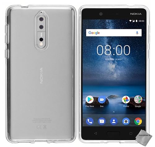 Housse etui coque pochette silicone gel fine pour Nokia 8 avec verre trempe - BLANC TRANSPARENT