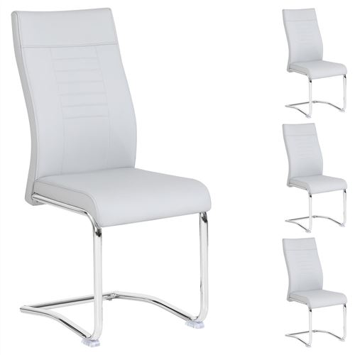 Lot de 4 chaises de salle à manger ou cuisine LOANO avec assise rembourrée et piètement chromé, revêtement en synthétique gris