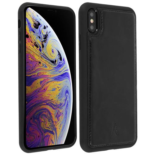 Coque iPhone XS Max Protection Rigide Cuir Véritable Akashi - Noir