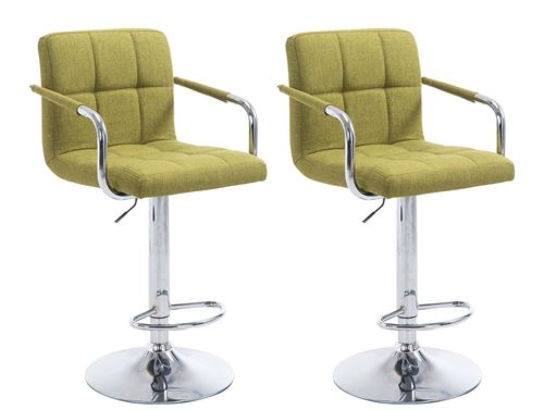 Lot de 2 Tabourets de Bar Lucy V2 en Tissu - Piètement Chrome - Siège Vert
