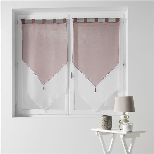 Paire pompon passants 2 x 60 x 120 cm voile bicolore duo Blanc/Taupe