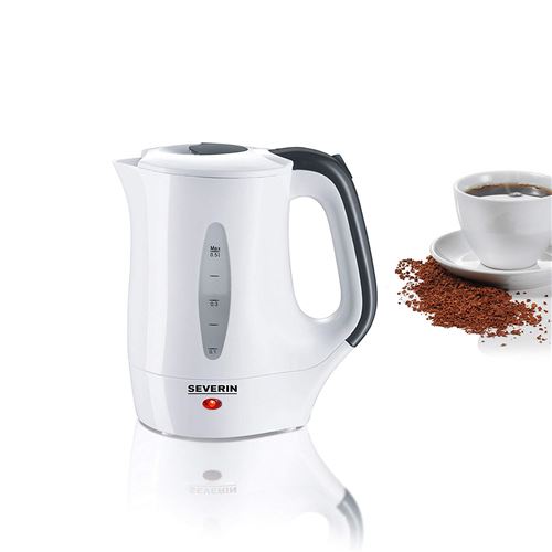 SEVERIN Kit avec Bouilloire de Voyage, 0,5 L, 2 Tasses Plastiques et 2 Cuillères Incluses, 650 W env., WK 3644, Blanc