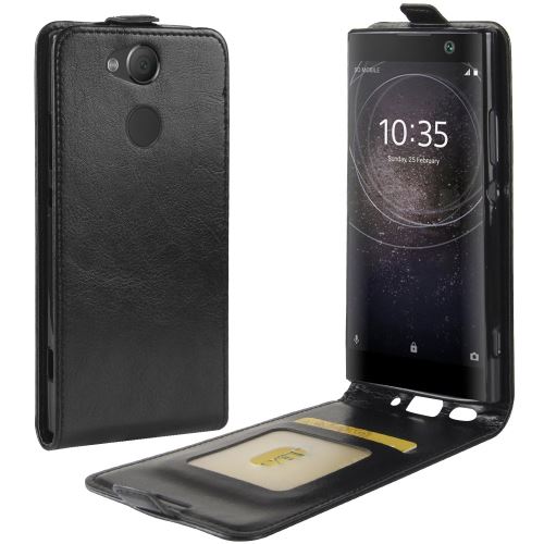 Etui en PU crazy horse flip vertical noir porte-carte pour Sony Xperia XA2