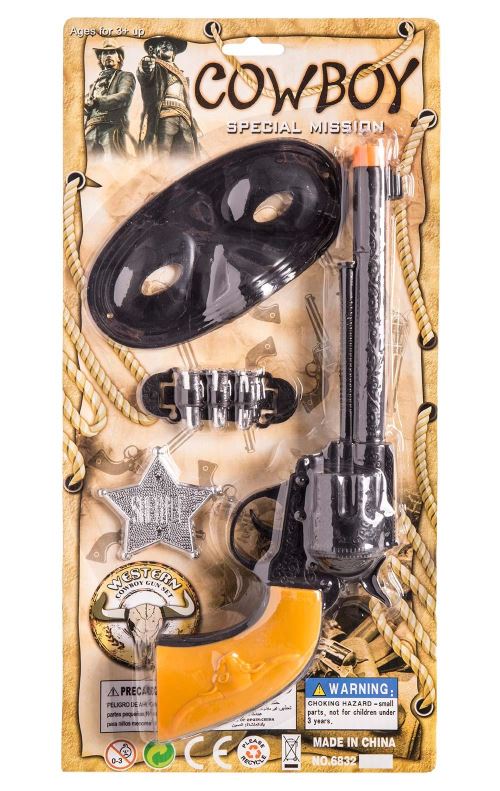 Pistolet cowboy 30 cm avec masque