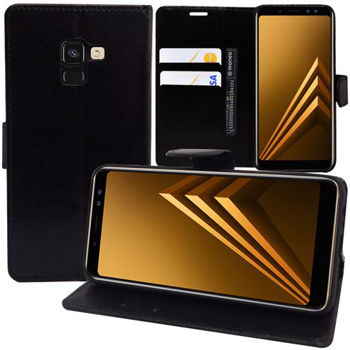 Housse Portefeuille Etui Clapet Folio Livre Rabat Support Intégré pour Samsung Galaxy A8 (2018) A530F 5.6 - NOIR