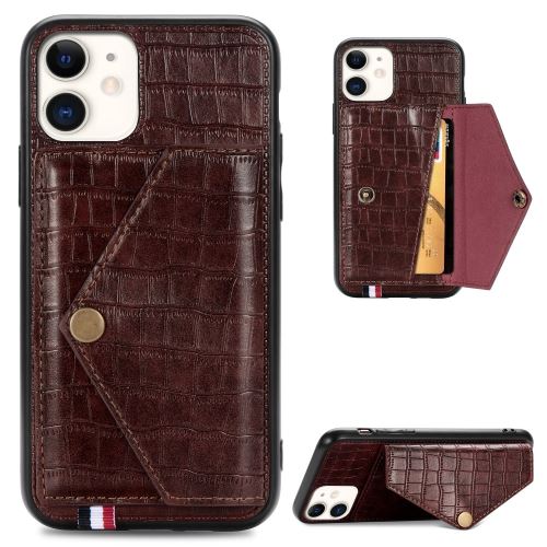 Coque en TPU + PU crocodile avec béquille et porte-cartes marron pour votre Apple iPhone 11 6.1 pouces